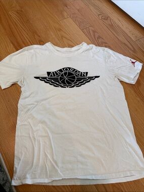 Jordan White Short Sleeve Tee with Black Winged Air Jordan Logo